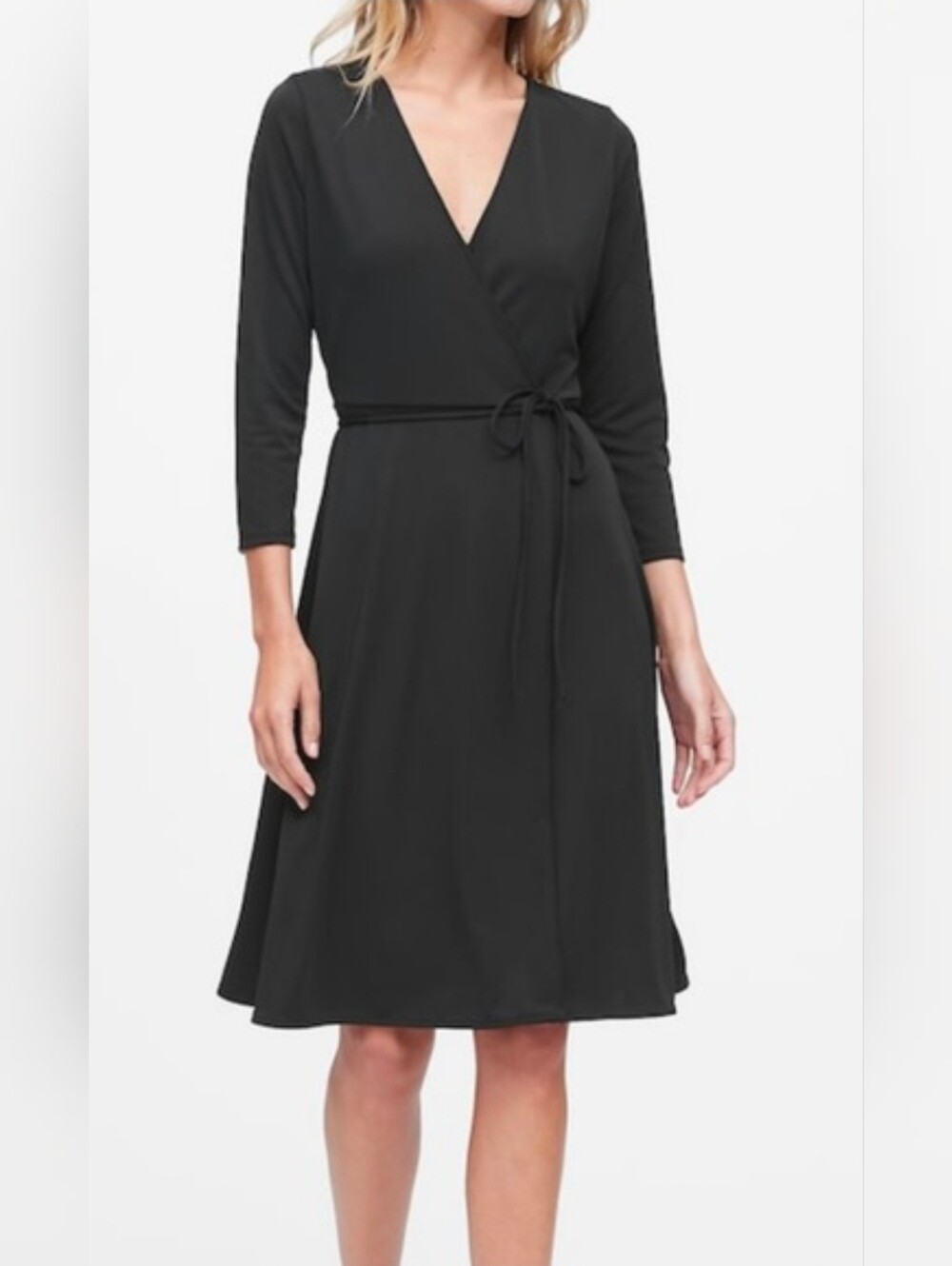 Banana Republic Black 3/4 Sleeve Wrap Dress
